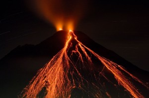 Volcano at night